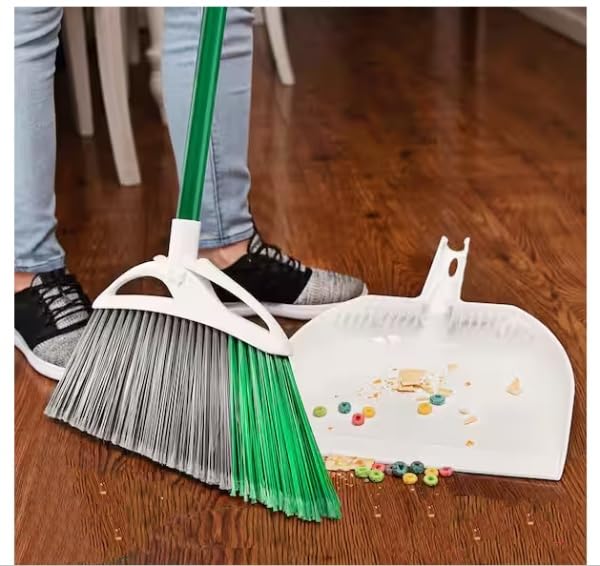 Precision Angle Broom and Dustpan Set, 15-inch Extra-Wide, Steel Handle