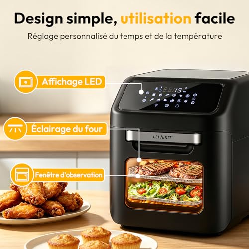 Friteuse à air chaud 12L LLIVEKIT : mini four 1800W et déshydrateur