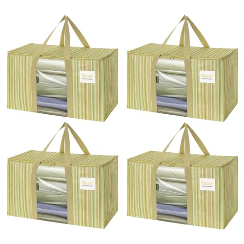 BALEINE 4-Pack Oversized Moving Bags with Reinforced Handles, Heavy-Duty Storage Tote Moving Supplies for Packaging, Camping (Color Stripe, 4-Pack)