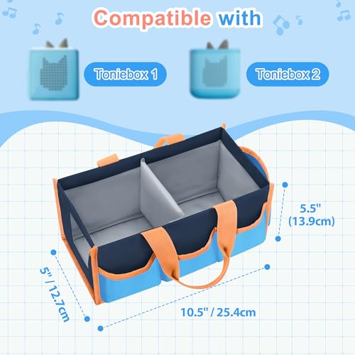 Image of Carrying Case Compatible with Toniebox 2 /1 Bag for Audio Player Starter Set | Accessories Storage Pockets for Figures, Cables, Hollow Side Design for Playing Music Directly, Handle, Blue, Case Only