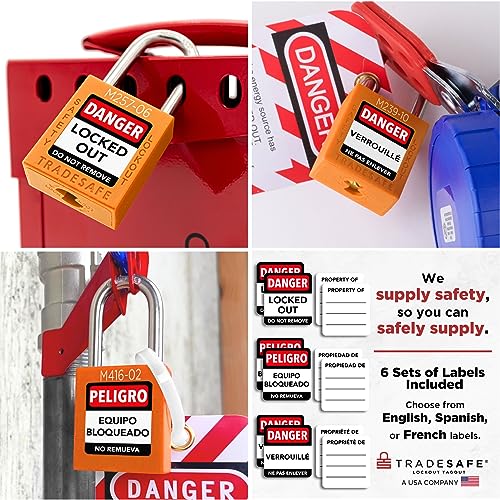 Image of TRADESAFE Lockout Tagout Locks Set with Master Keys - 10 Orange Loto Locks Keyed Different, OSHA Compliant Lock Out Tag Out Padlocks for Lockout Tagout Kit, 2 Keys Per Lock