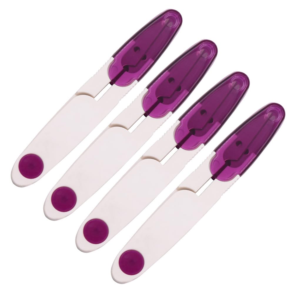 SEIWEI 4PCS Thread Snips Sewing Snippers, Cross Stitch Scissors Plastic Handle Cutters Clippers with Cover for Fishing, Clothes Embroidery Craft (Purple)