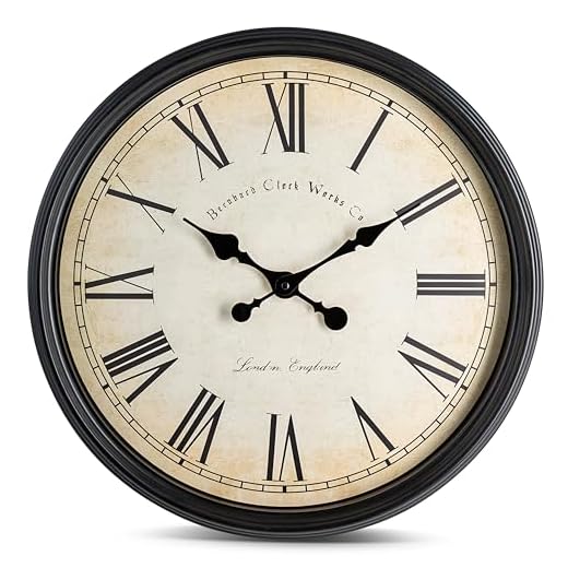 Bernhard Products Large Decorative Wall Clock 20 Inch Silent Non Ticking Battery Operated Quartz Vintage Stylish with Rustic Black Rim for Home Living/Dining Room Kitchen & Over Fireplace