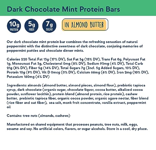Zing Dark Chocolate Mint Vegan Protein Bars, Gluten Free with High Protein, High Fiber, Dairy Free Nutrition Bars, Plant Based Protein, Kosher, Low Sugar, No Sugar Alcohols - 12 count - Thumbnail 4