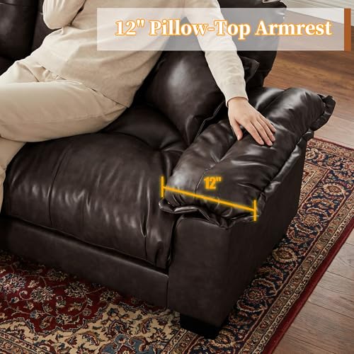 Image of Faux Leather Sofa, Mid Century Modern Leather Upholstered Deep Loveseats, Comfy Cloud Couch, Tufted Pillow Top Arm Furniture for Living Room, Apartment, Chocolate