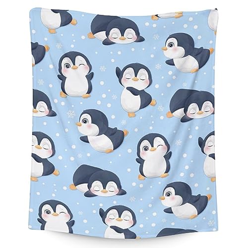 Penguin Blankets - Soft Fuzzy Blanket Throw for Kids, Adults - 30"x40" Small Blankets for Living Room & Office - Blue Cute Blanket Gifts