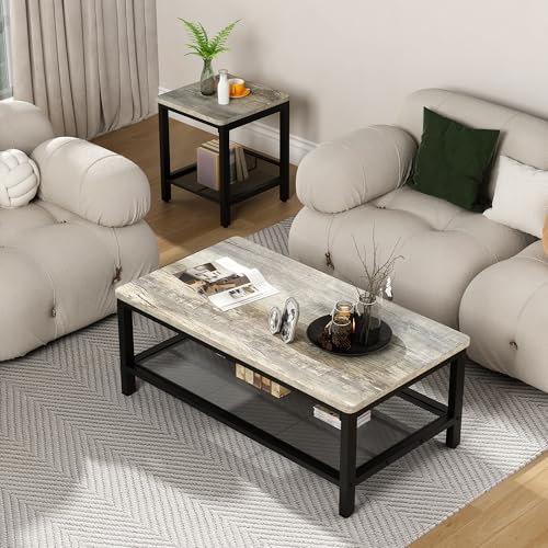 Awqm COFFEE TABLE033 Table Set Of 3, Industrial Coffee Table With 2 Square End Side Tables, Modern Living Room Table Set thumb #4
