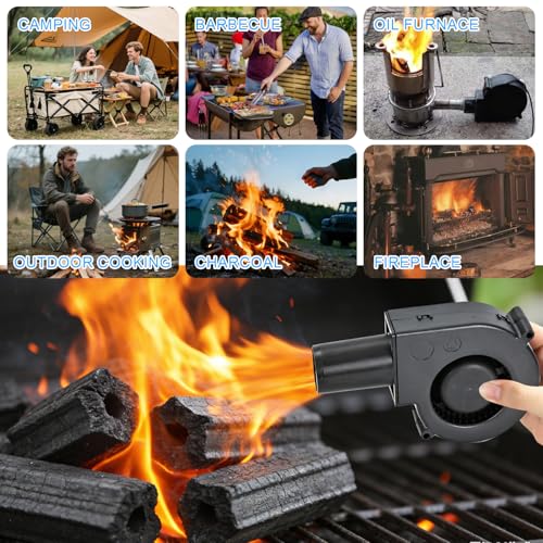 Calenxy Regelbar Radiallüfter 12V mit Drehzahlregler & Luftauslass, Gebläse Lüfter 220V Regelbar AC Radial Lüfter DC 3-12V, Belüftungslüfter für Camping BBQ Kühlung Belüftung Aufblasbar Kaminofen