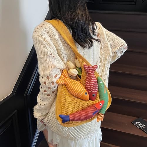 Bolso tote tejido con flecos 3D, gran capacidad, hombro miniatura 3