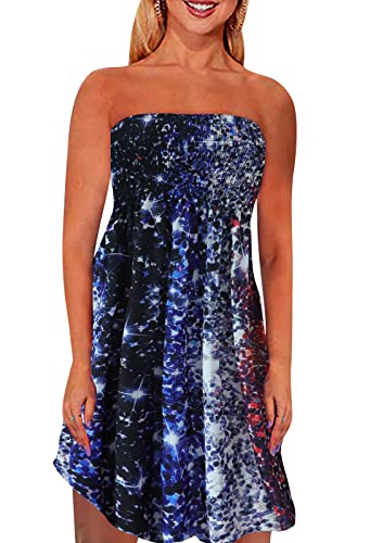 Image of Zyyfly Tube Top Dress Women Summer Beach Coverup Stretch Smocked Strapless Dress