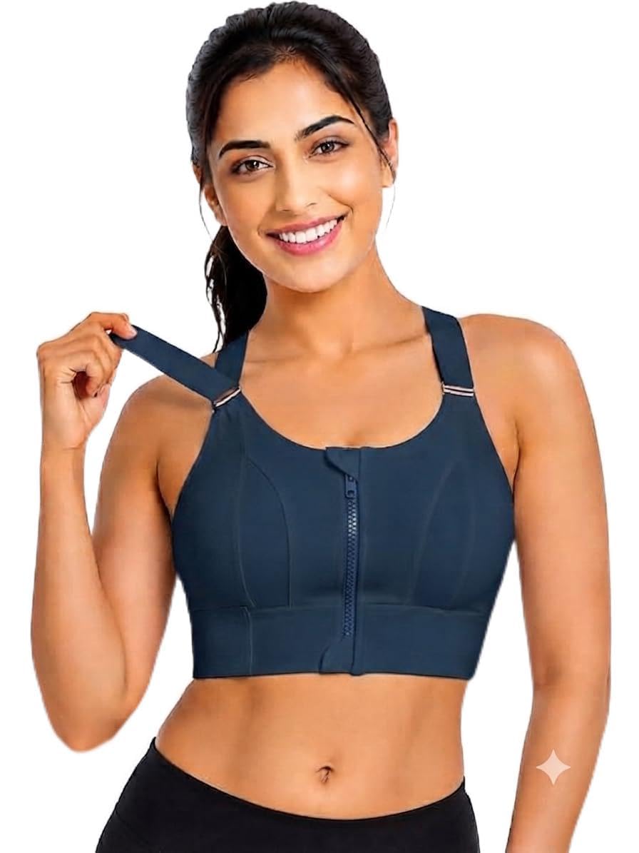 Women Polyester Spandex High Impact Front Zip Sports Bra Longline Fitness Racerback Back Crop Tops for Gym, Yoga & Workout - Size: S to 4XL-image-38