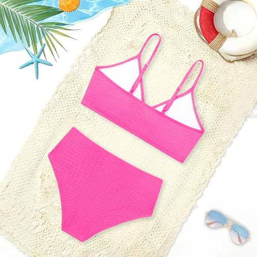 Image of Girls Swimsuit Solid Bathing Suit 2 Piece Twist Cross Adjustable Straps Soft Lining Bikini for Teen Girls with Chest Pad