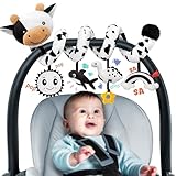 Spiral Car Seat Baby Toys 0-6 Months, Infant Carseat High Contrast Sensory Toys Hanging Stroller Accessories, Newborn Shower Gifts for Baby Boys Girls Essentials Stuff, Cute Black and White Cow