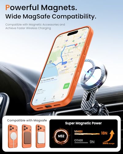 Image of Vihibii for iPhone 17 Pro Max Case with Stand & Camera Control, [Compatible with Magsafe], Full Lens Protection & Military Grade Protection, Translucent Slim Non-Slip Phone Cover, 6.9 inch 2025, Orange