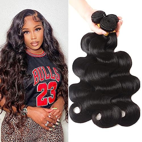 Aomllute 12a Body Wave Human Hair Bundles 26 26 26 Inch 3 Bundles Human Hair Body Wave Bundles Deals 100% Unprocessed Brazilian Virgin Human Hair Extensions Natural Black Color