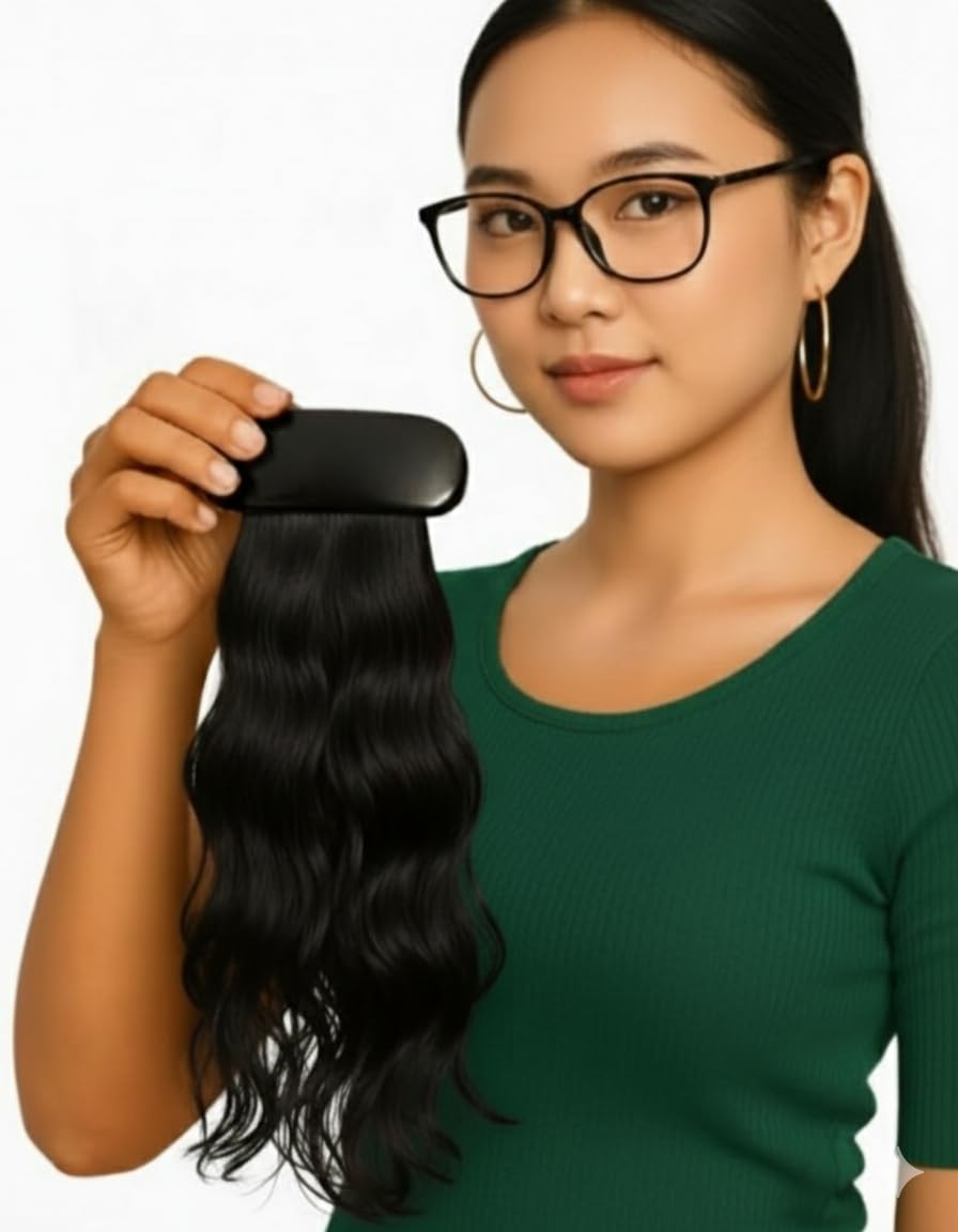 Alizz 18 Inch Ponytail Human Hair Extensions - Wavy | Easy Clip-In Style | Natural Hair | Changeable clips | Original human hair extensions | Washable (18, Jet Black)-image-14