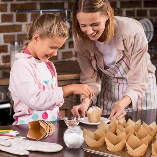 Image of Baking Paper Cupcake Mould - Unbleached Greaseproof Cupcake Paper Cups for Kitchen, Bakery, Cakes, Parties - Ideal for Baking and Serving Delights (100 Packs)