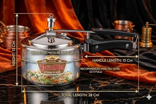 Image of Pratibha 1 Litre Inner Lid Aluminium Pressure Cooker |ISI CERTIFIED|Cooker 1 ltr|Non-Induction|Silver|Small cooker|Cooks for 1-2 People|