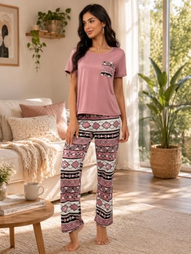 Image of LITZO Womens Night Suit || Printed Round Neck Short Sleeve Nightsuit Set | Pajama Set | Casual Night Dress for Women (L-25-27)