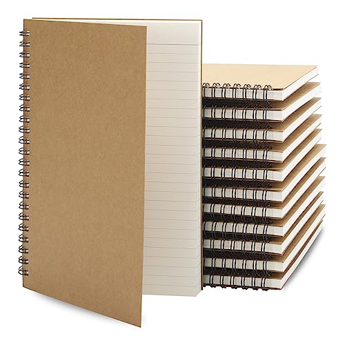 Lot de 12 carnets à spirales avec papier ligné de 100 pages et couverture kraft marron