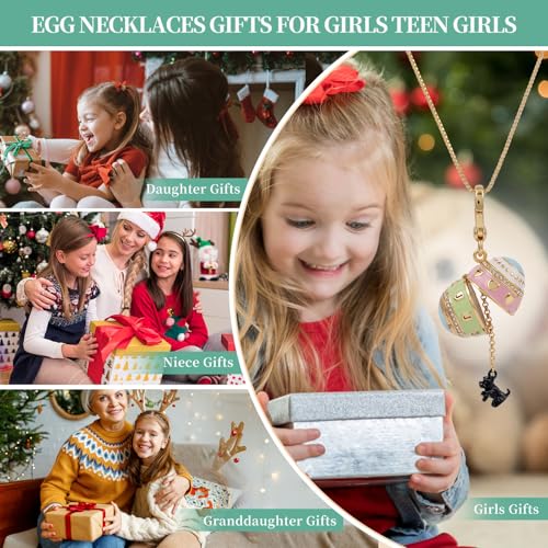 Easter Egg Necklace for Girls - Openable Enamel Pendant with Hidden Dog Charm, 2-in-1 Keychain & Bag Charm, Lead-Free Zinc Alloy Easter & Birthday Gift，Graduation Gift3