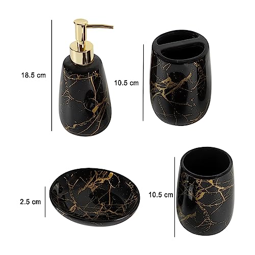 Image of Market99 Black Ceramic Bathroom Set of 4 - Stone Finish | Matte Cylindrical Bath Accessories | Bathware Set | Washroom Accessories | Luxury Gift Accessory for Home, Bathroom Decor