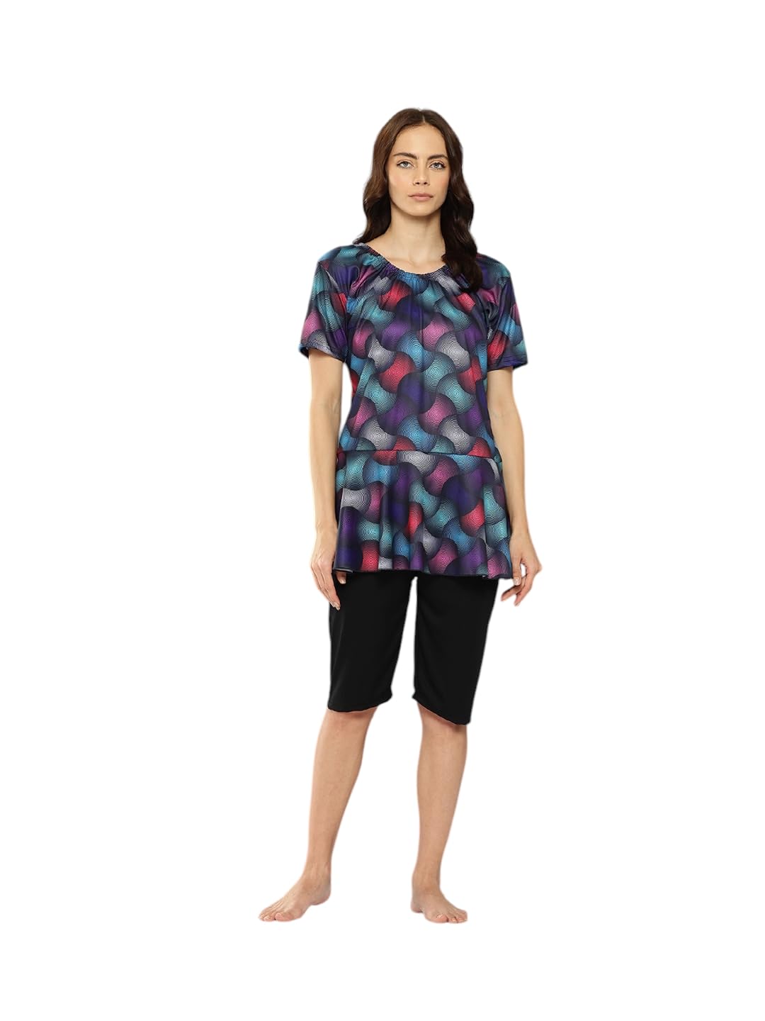 Womens Sports Wear Black Colour Abstract Print Nylon Plus Size Swim Suit-(XS-4XL)-(SW-W-P-SHM-CA-1120-BLACK-34)-image-12