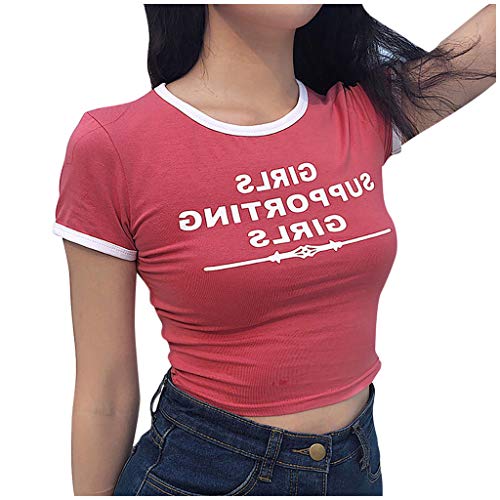 Preisvergleich Produktbild TUDUZ Damen Gestreift Crop Top Kurzarm Streifen Shirt Oberteile (Rot, XL)
