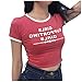 Produktbild TUDUZ Damen Gestreift Crop Top Kurzarm Streifen Shirt Oberteile (Rot, XL)
