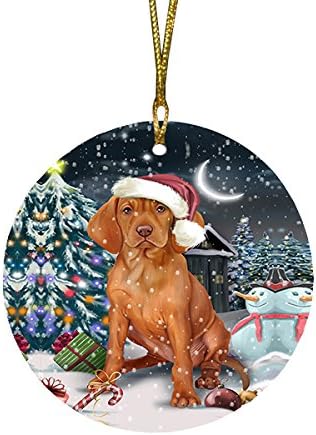 Have a Holly Jolly Vizsla Dog Round Flat Ornament - Pet Decorative Hanging Ornaments for Christmas X-mas Tree Decorations - 2.75" Round Ceramic Christmas Ornament POR1365