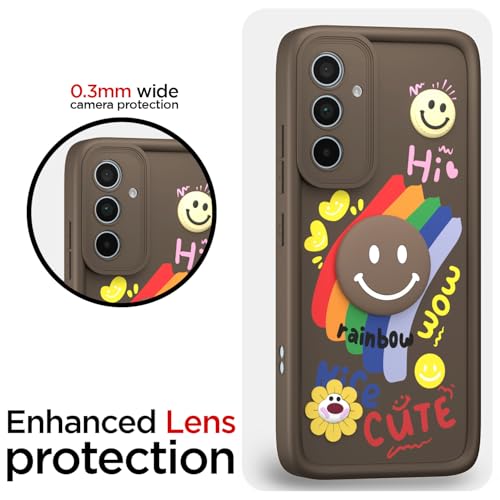 Image of Pikkme Back Cover for Samsung Galaxy A35 5G | Soft Silicone| Cute Rainbow Smile & 3D Cartoon Flower Design | Shockproof Raised Camera Protection Bumper Case (Brown)