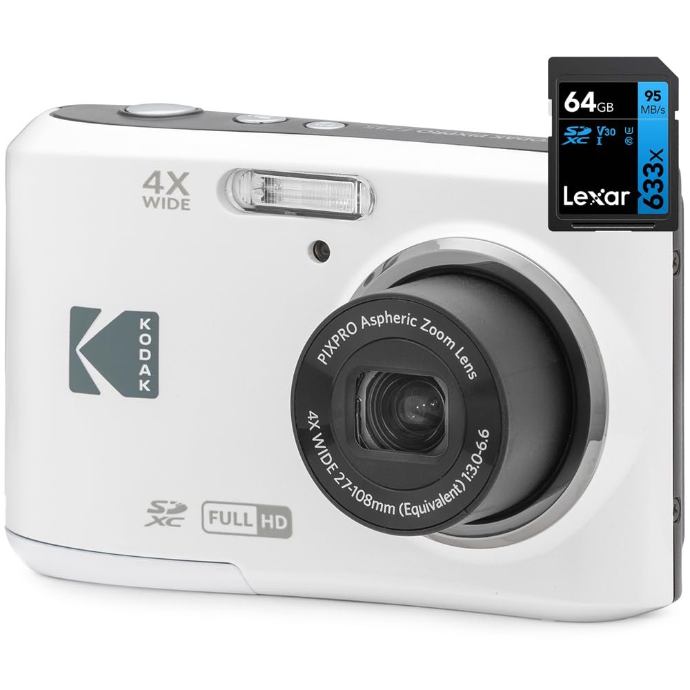 Kodak FZ45WH PIXPRO FZ45 16MP Digital Camera White Bundle with Lexar Professional 633x 64GB UHS-1 Class 10 SDXC Memory Card-picture-10