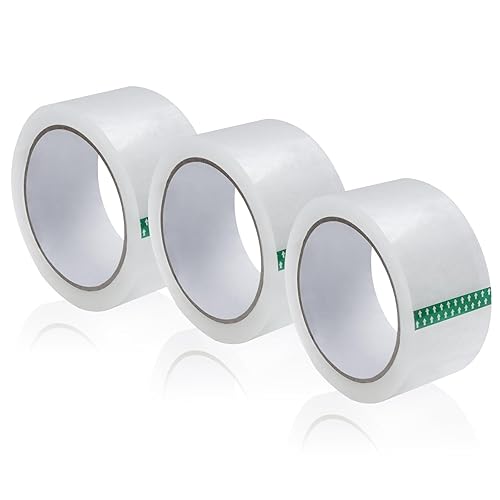 Cinta de embalaje resistente, 3 rollos, 1.88 pulgadas x 60 yardas, 2.8 mil 3 pulgadas, cinta de embalaje transparente para cajas de mudanza, sellado