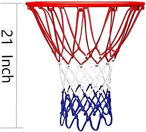 Reti Canestro Basket Set 2 Pezzi - Poliestere Rinforzato, 12 Anelli, Colori Rosso-blu-bianco, Per Interno/esterno