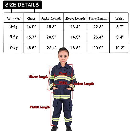 CO-AVE Firefighter Costume Pretend Fireman Dress Up Set for Kids Boys and Girls,3-8T Navy