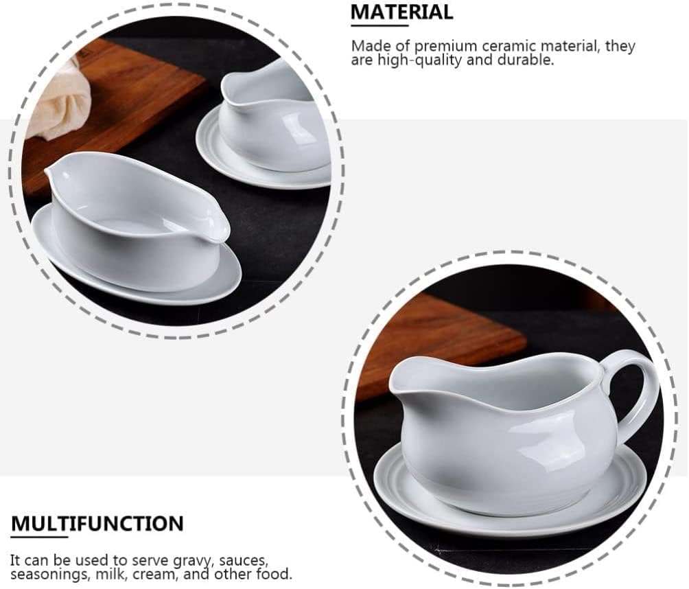 Gravy Pitcher Creative Porcelain Gravy Boat Tray Set Ceramic Sauce Boat Dressing Server Dressings for Kitchen Gravy Holder