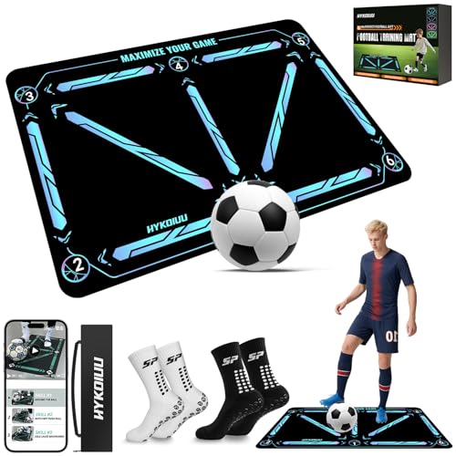 Tapis Foot Entrainement Avec Chaussettes Foot Antidérapantes Vidéos de Formation 120x80cm Tapis Entrainement Foot Accessoire Tapis D’Entraînement Pour...