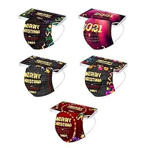 BEUU 50PCS 2021 Happy New Year Disposable Face_Covering for Adults,5-types 3-ply Non-Woven Fabric with Elastic Earloops,Fireworks Camouflage Pattern, High Filtration and Ventilation Security