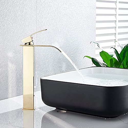 Robinet de lavabo haut cascade or poli pour transformer votre meuble vanité
