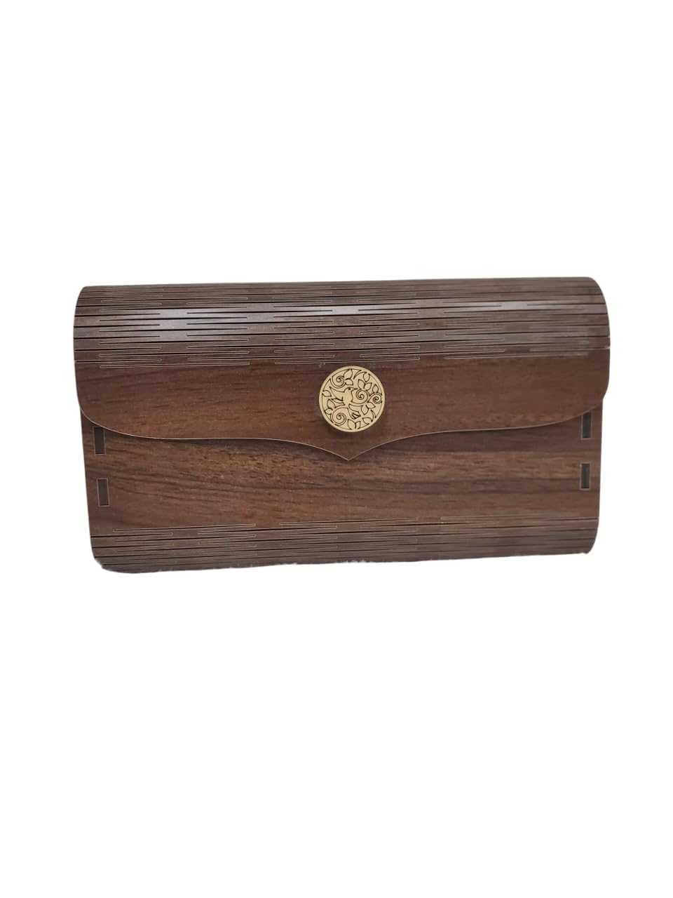 CRAFTONIC Handcrafted Wooden Clutch Purse, Vintage Style with Laser Cut Design, Brown, 20 x 12 x 6 cm, Velvet Interior-image-13