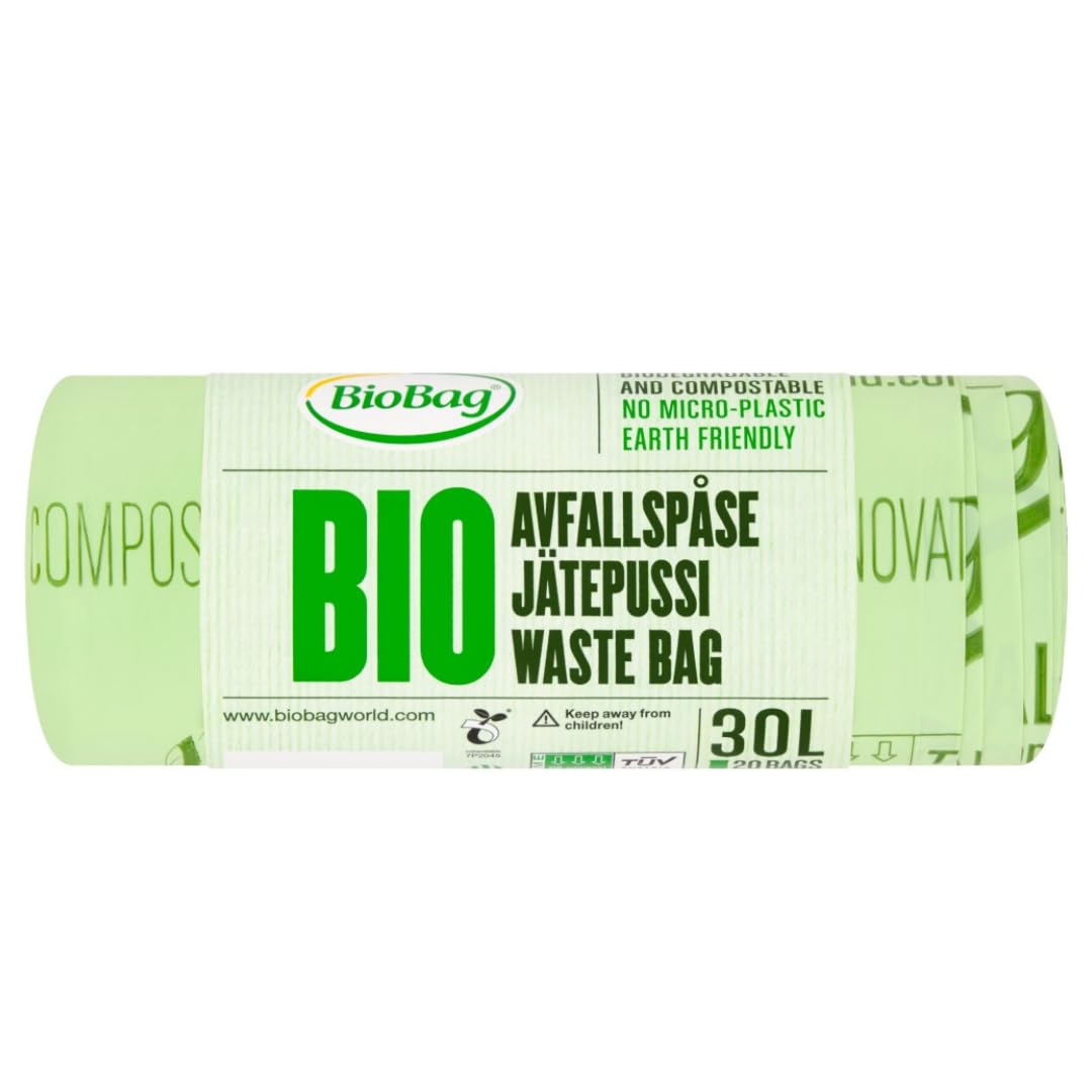 BioBag 30L Compostable Bin Liners, Green, 20 Count