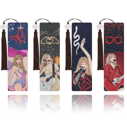 Nikolle Diamond Art Bookmarks, 4 Pcs Acrylic Bookmarks for Book Lovers, DlY Cartoon Diamond Painting Bookmark Kits for Adults, Taylor Gifts for Women