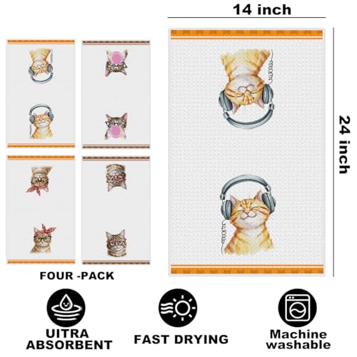 Image of Hanamiya Na 4 Pcs Funny Cat Kitchen Hand Towels 24x14 Inch, Cute Hand Towels for Home Kitchen Bathroom Farmhouse Decor, Cat Mom Lover Lady Gifts for Women Friend Grandma