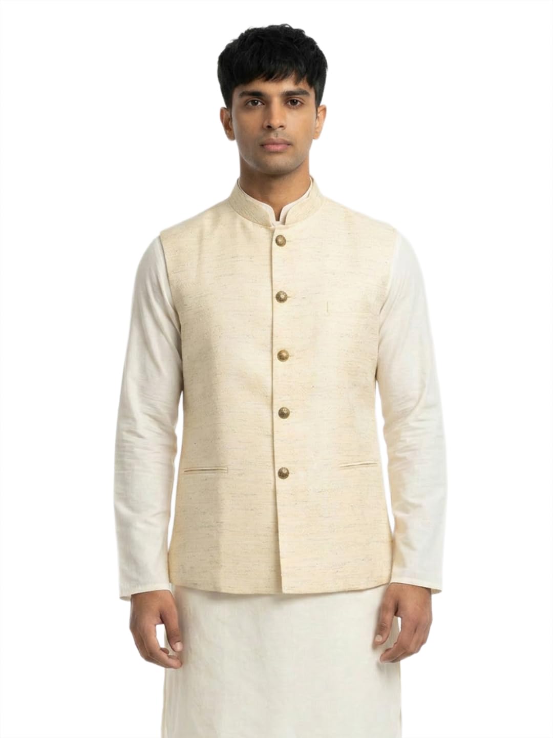 sanman ethnix by raymond Men Regular Fit Jacquard Pattern Poly Viscose Blend Mandarin Collar Sleeveless Festive Bundi-picture-26