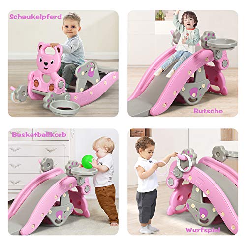 COSTWAY 4 in 1 Kinder Spielplatz mit abnehmbarem Hocker, Schaukelpferd & Rutsche & Basketballkorb & Wurfspiel, inkl. 1… – Bild 3