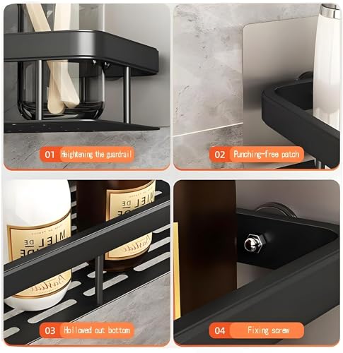 Image of Boniry 2 Pcs Aluminium Heavy Duty Self Adhesive Wall Shelf, Modern Style, Bathroom Shelf Organiser