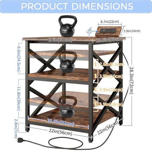 Image of METYERRY 23.6 inchx23.6 inch Large Printer Stand with Power Outlet, 3 Tier Cart