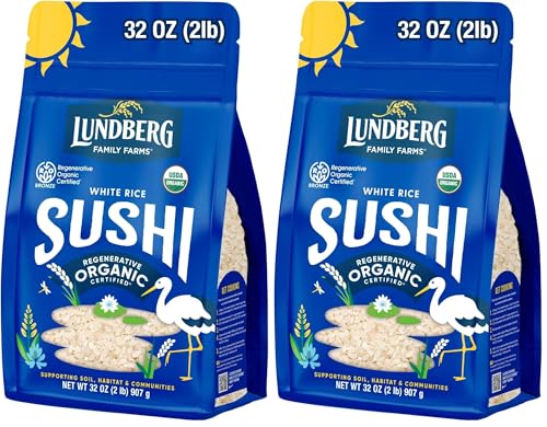 Lundberg Family Farms - Organic California Sushi Rice, Japanese Style Short Grain Rice, Perfectly Sticky, Pantry Staple, Non-GMO, Gluten-Free, USDA Certified Organic, Vegan, Kosher (32 Oz) (Pack of 2)