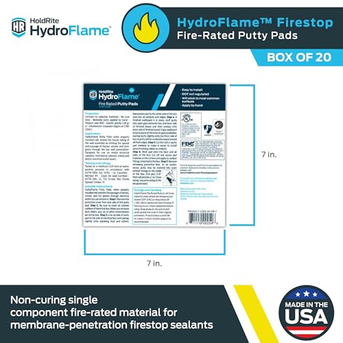 Image of Holdrite HydroFlame 7 x 7 Inch Firestop Putty Pads, (Pack of 20) Fire-Rated, HF-PP-1