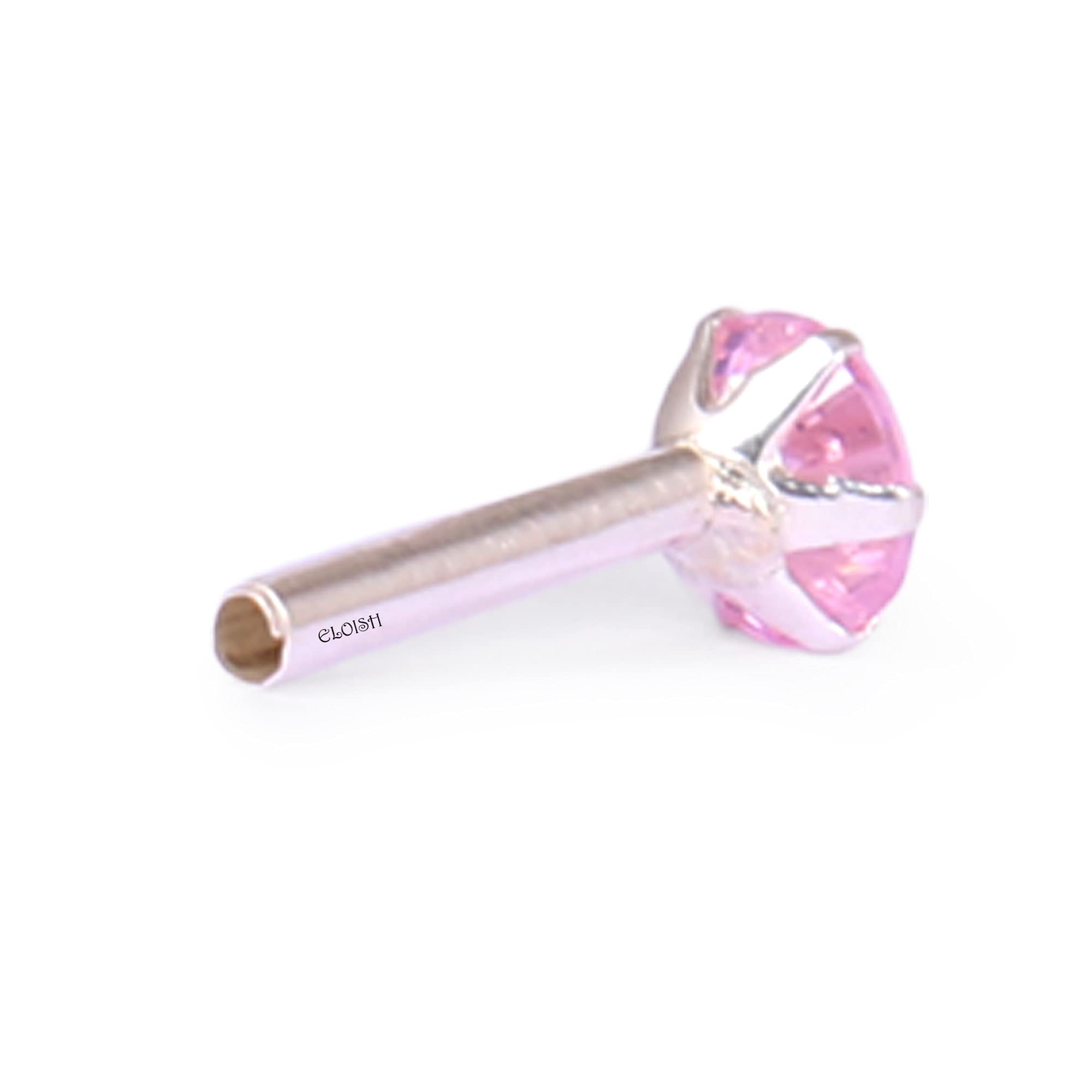 ELOISH 92.5 Sterling Silver Nose Pin for Women. 92.5% Pure Silver Pink CZ Nose Pin for Girls (PINKCZSILVERNOSEPIN) 3